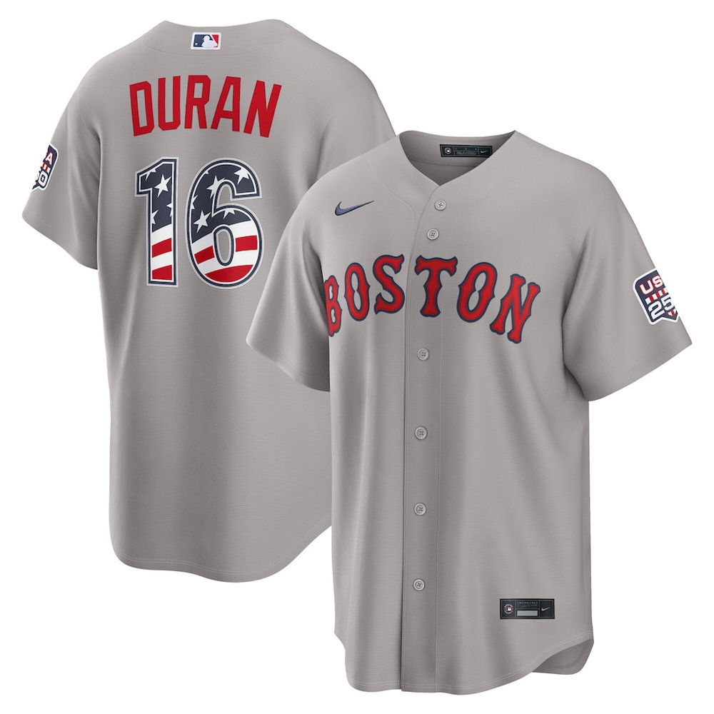 Men's Boston Red Sox #16 Jarren Duran Nike Gray USA 250 Fourth of July Road Stadium Jersey