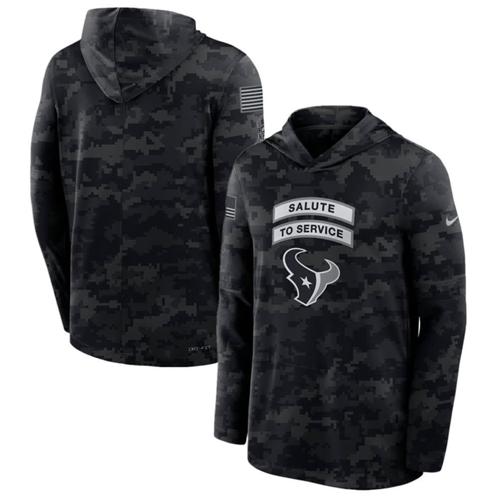 Men's Houston Texans Black 2026 Salute to Service Sideline Lightweight Dri-FIT Long Sleeve Top Hoodie