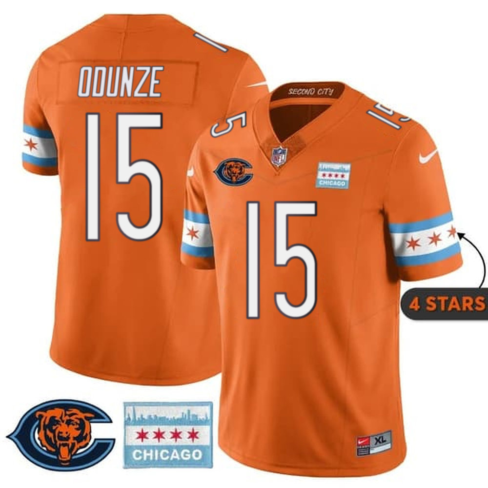 Youth Chicago Bears #15 Rome Odunze Orange City Edition With Chicago Flag Vapor F.U.S.E. Untouchable Limited Jersey