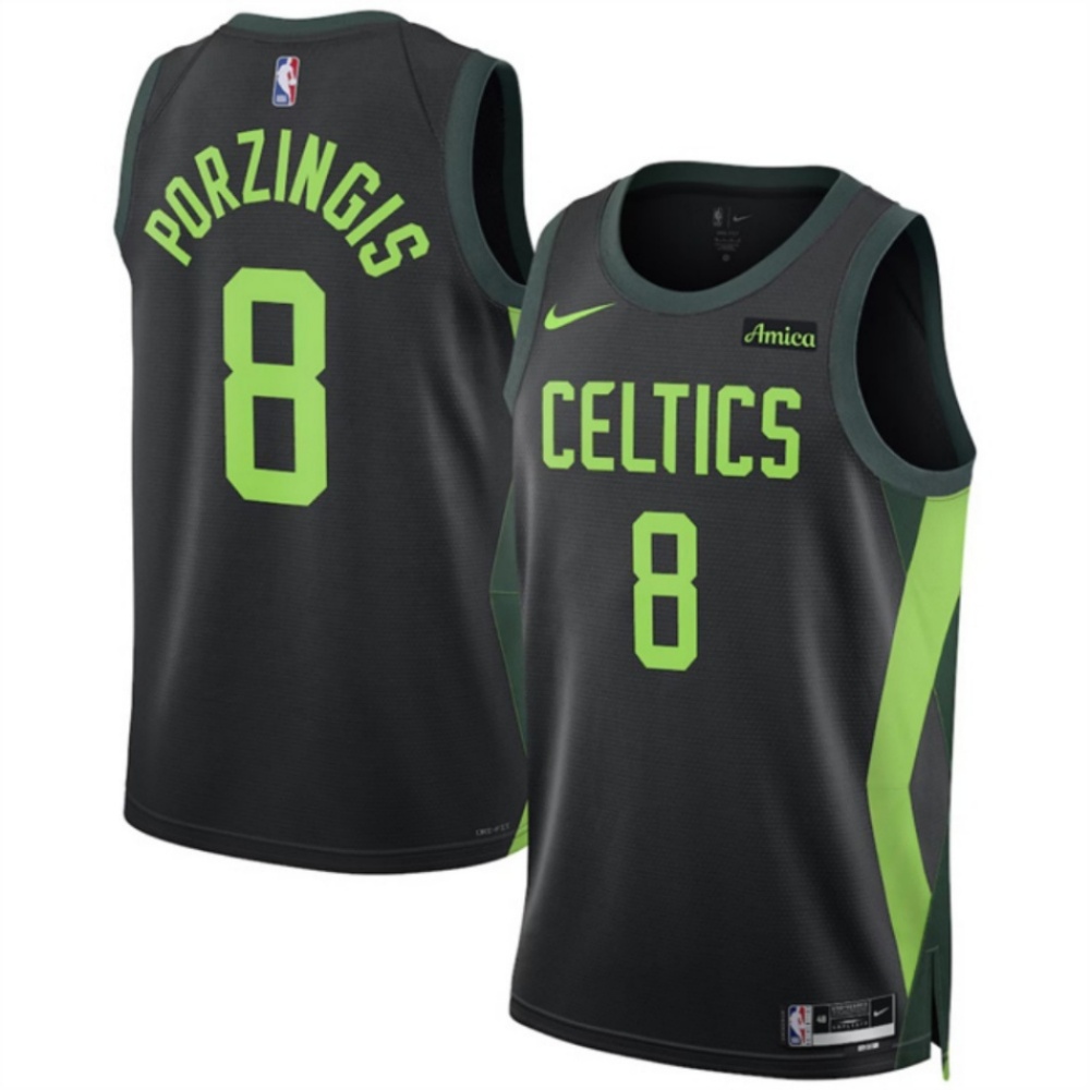 Men's Boston Celtics #8 Kristaps Porziņģis Black 2024/25 City Edition Stitched Basketball Jersey