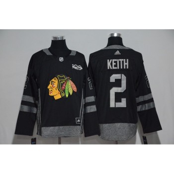 Chicago Blackhawks #2 Duncan Keith Black Men's 1917-2017 100th Anniversary  Stitched NHL Jersey