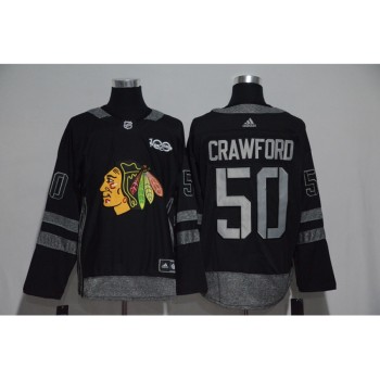 Chicago Blackhawks #50 Corey Crawford Black Men's 1917-2017 100th Anniversary  Stitched NHL Jersey