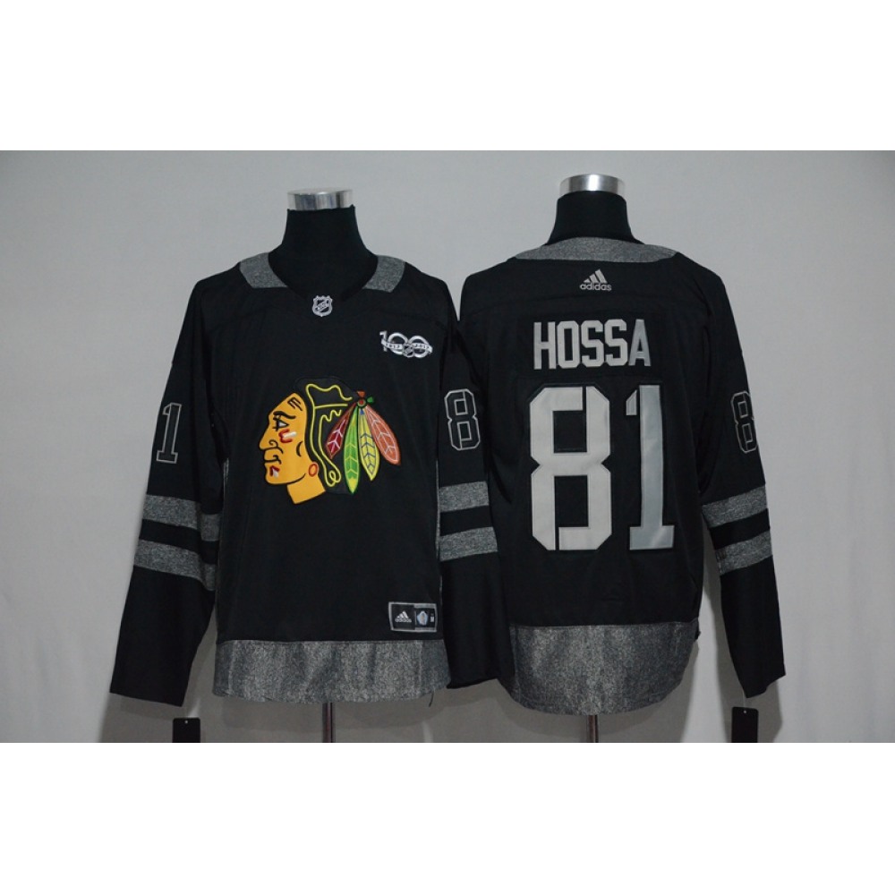Chicago Blackhawks #81 Marian Hossa Black Men's 1917-2017 100th Anniversary  Stitched NHL Jersey