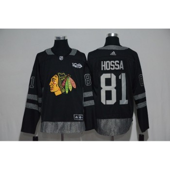 Chicago Blackhawks #81 Marian Hossa Black Men's 1917-2017 100th Anniversary  Stitched NHL Jersey Chicago Blackhawks #81 Marian Hossa Black Men's 1917-2017 100th Anniversary  Stitched NHL Jersey