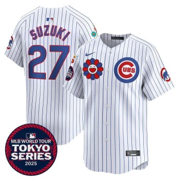 Men's Chicago Cubs #27 Seiya Suzuki White Tokyo 2025 Cool Base Stitched Baseball Jersey Men's Chicago Cubs #27 Seiya Suzuki White Tokyo 2025 Cool Base Stitched Baseball Jersey