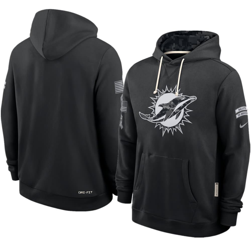 Men's Miami Dolphins Nike Black 2026 Salute to Service Sideline Dri-FIT Pullover Hoodie