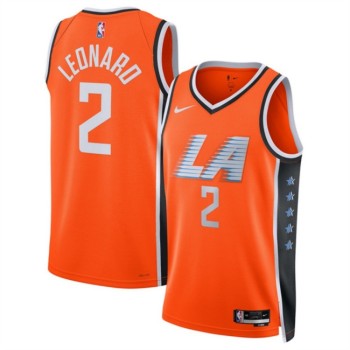 Men's Los Angeles Clippers #2 Kawhi Leonard Orange 2025/26 City Edition Stitched Jersey