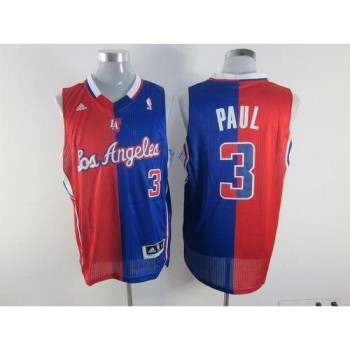 Clippers #3 Chris Paul Red/Blue Split Fashion Stitched NBA Jersey