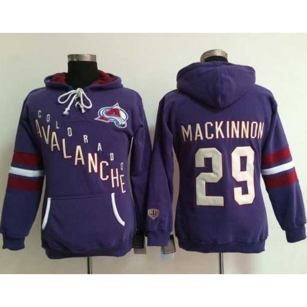 Colorado Avalanche #29 Nathan MacKinnon Purple Women's Old Time Heidi NHL Hoodie