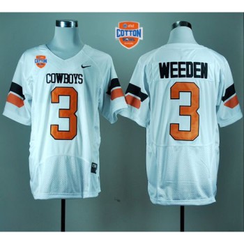 Cowboys #3 Brandon Weeden White Pro Combat 2014 Cotton Bowl Patch Stitched NCAA Jersey Cowboys #3 Brandon Weeden White Pro Combat 2014 Cotton Bowl Patch Stitched NCAA Jersey