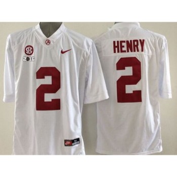Crimson Tide #2 Derrick Henry White SEC & 2016 College Football Playoff National Championship Patch Stitched NCAA Jersey