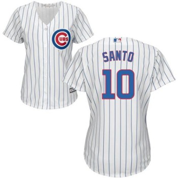 Cubs #10 Ron Santo White(Blue Strip) Home Women's Stitched MLB Jersey Cubs #10 Ron Santo White(Blue Strip) Home Women's Stitched MLB Jersey