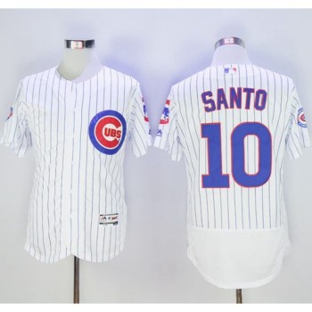 Cubs #10 Ron Santo White Flexbase Authentic Collection with 100 Years at Wrigley Field Commemorative Patch Stitched MLB Jersey