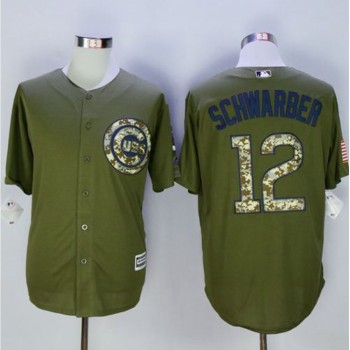 Cubs #12 Kyle Schwarber Green Camo New Cool Base Stitched MLB Jersey