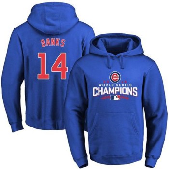 Cubs #14 Ernie Banks Blue 2016 World Series Champions Pullover MLB Hoodie Cubs #14 Ernie Banks Blue 2016 World Series Champions Pullover MLB Hoodie