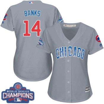 Cubs #14 Ernie Banks Grey Road 2016 World Series Champions Women's Stitched MLB Jersey Cubs #14 Ernie Banks Grey Road 2016 World Series Champions Women's Stitched MLB Jersey