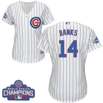 Cubs #14 Ernie Banks White(Blue Strip) Home 2016 World Series Champions Women's Stitched MLB Jersey Cubs #14 Ernie Banks White(Blue Strip) Home 2016 World Series Champions Women's Stitched MLB Jersey