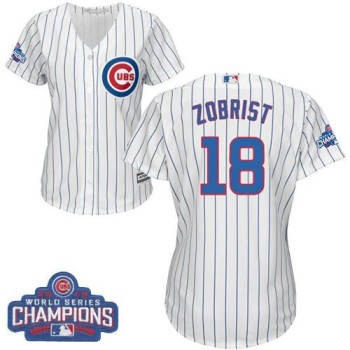 Cubs #18 Ben Zobrist White(Blue Strip) Home 2016 World Series Champions Women's Stitched MLB Jersey Cubs #18 Ben Zobrist White(Blue Strip) Home 2016 World Series Champions Women's Stitched MLB Jersey