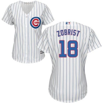 Cubs #18 Ben Zobrist White(Blue Strip) Home Women's Stitched MLB Jersey Cubs #18 Ben Zobrist White(Blue Strip) Home Women's Stitched MLB Jersey
