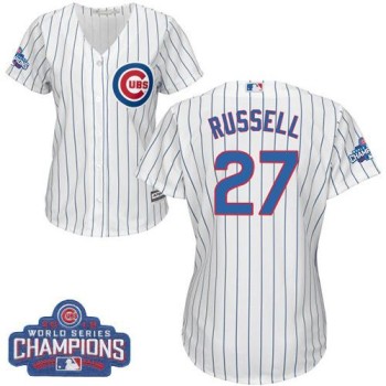 Cubs #27 Addison Russell White(Blue Strip) Home 2016 World Series Champions Women's Stitched MLB Jersey Cubs #27 Addison Russell White(Blue Strip) Home 2016 World Series Champions Women's Stitched MLB Jersey