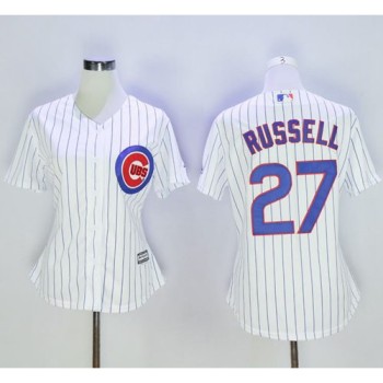 Cubs #27 Addison Russell White(Blue Strip) Women's Home Stitched MLB Jersey Cubs #27 Addison Russell White(Blue Strip) Women's Home Stitched MLB Jersey