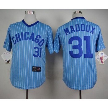 Cubs #31 Greg Maddux Blue(White Strip) Cooperstown Throwback Stitched MLB Jersey