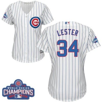 Cubs #34 Jon Lester White(Blue Strip) Home 2016 World Series Champions Women's Stitched MLB Jersey Cubs #34 Jon Lester White(Blue Strip) Home 2016 World Series Champions Women's Stitched MLB Jersey