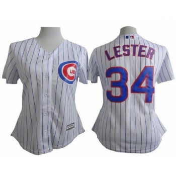 Cubs #34 Jon Lester White(Blue Strip) Women's Fashion Stitched MLB Jersey Cubs #34 Jon Lester White(Blue Strip) Women's Fashion Stitched MLB Jersey