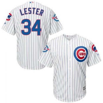 Cubs #34 Jon Lester White Strip New Cool Base with 100 Years at Wrigley Field Commemorative Patch Stitched MLB Jersey Cubs #34 Jon Lester White Strip New Cool Base with 100 Years at Wrigley Field Commemorative Patch Stitched MLB Jersey