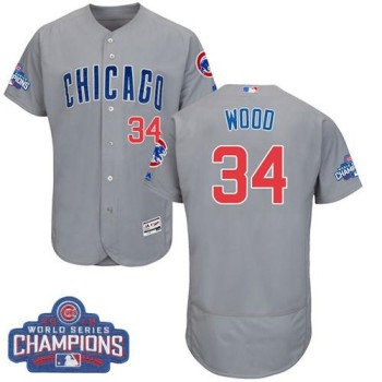 Cubs #34 Kerry Wood Grey Flexbase Authentic Collection Road 2016 World Series Champions Stitched MLB Jersey Cubs #34 Kerry Wood Grey Flexbase Authentic Collection Road 2016 World Series Champions Stitched MLB Jersey