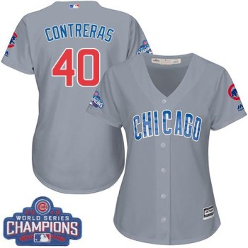Cubs #40 Willson Contreras Grey Road 2016 World Series Champions Women's Stitched MLB Jersey Cubs #40 Willson Contreras Grey Road 2016 World Series Champions Women's Stitched MLB Jersey