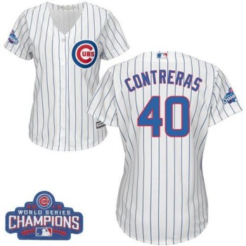 Cubs #40 Willson Contreras White(Blue Strip) Home 2016 World Series Champions Women's Stitched MLB Jersey Cubs #40 Willson Contreras White(Blue Strip) Home 2016 World Series Champions Women's Stitched MLB Jersey