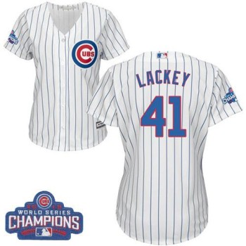 Cubs #41 John Lackey White(Blue Strip) Home 2016 World Series Champions Women's Stitched MLB Jersey Cubs #41 John Lackey White(Blue Strip) Home 2016 World Series Champions Women's Stitched MLB Jersey