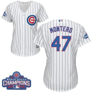Cubs #47 Miguel Montero White(Blue Strip) Home 2016 World Series Champions Women's Stitched MLB Jersey Cubs #47 Miguel Montero White(Blue Strip) Home 2016 World Series Champions Women's Stitched MLB Jersey
