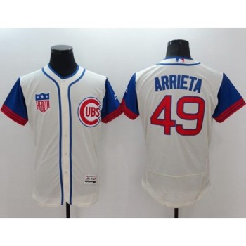 Cubs #49 Jake Arrieta Cream/Blue Flexbase Authentic Collection 1942 Turn Back The Clock Stitched MLB Jersey