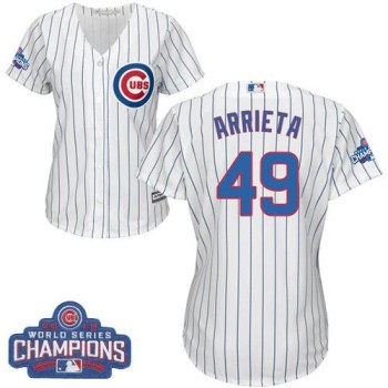 Cubs #49 Jake Arrieta White(Blue Strip) Home 2016 World Series Champions Women's Stitched MLB Jersey Cubs #49 Jake Arrieta White(Blue Strip) Home 2016 World Series Champions Women's Stitched MLB Jersey