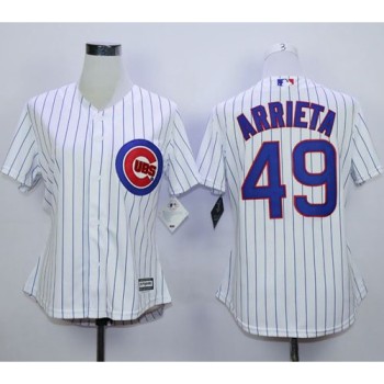 Cubs #49 Jake Arrieta White(Blue Strip) Home Women's Stitched MLB Jersey Cubs #49 Jake Arrieta White(Blue Strip) Home Women's Stitched MLB Jersey