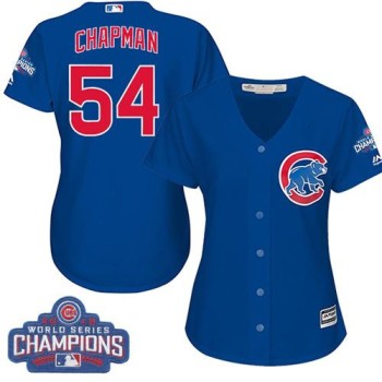 Cubs #54 Aroldis Chapman Blue Alternate 2016 World Series Champions Women's Stitched MLB Jersey Cubs #54 Aroldis Chapman Blue Alternate 2016 World Series Champions Women's Stitched MLB Jersey