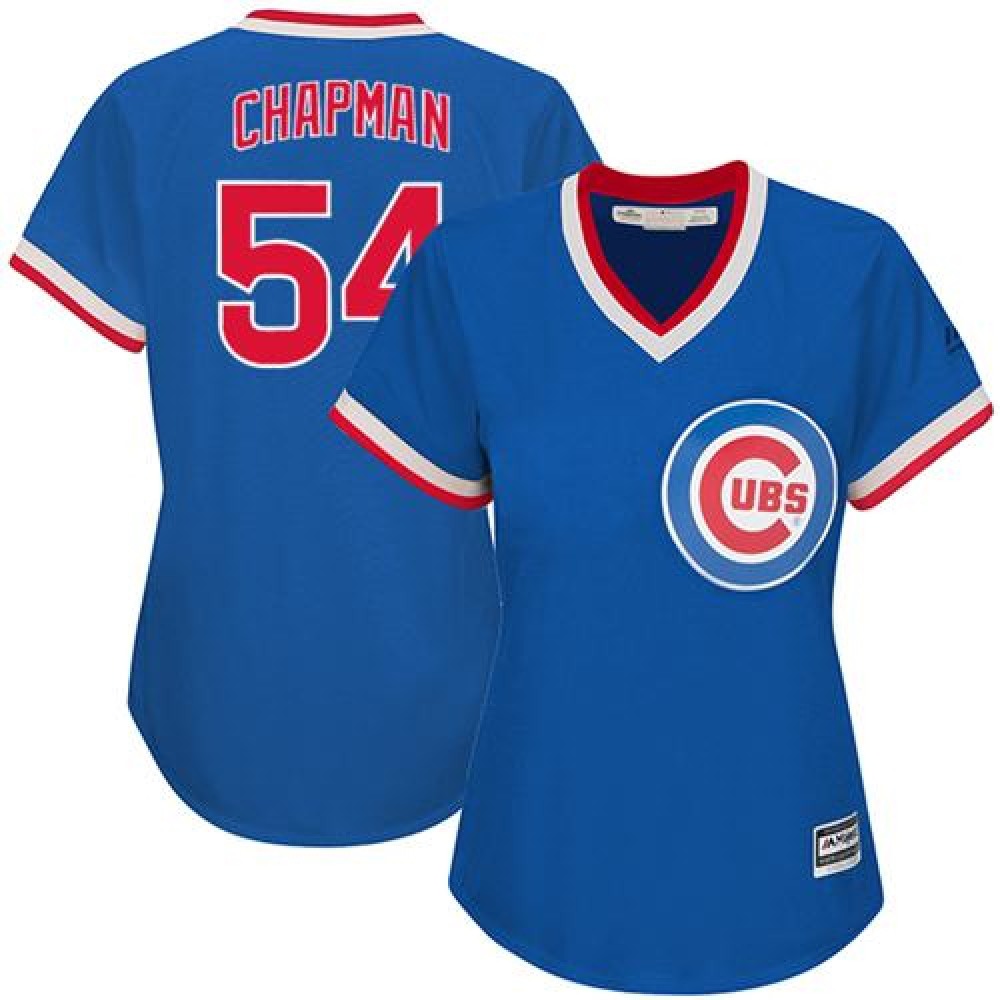 Cubs #54 Aroldis Chapman Blue Cooperstown Women's Stitched MLB Jersey