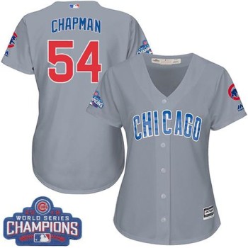 Cubs #54 Aroldis Chapman Grey Road 2016 World Series Champions Women's Stitched MLB Jersey Cubs #54 Aroldis Chapman Grey Road 2016 World Series Champions Women's Stitched MLB Jersey
