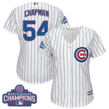 Cubs #54 Aroldis Chapman White(Blue Strip) Home 2016 World Series Champions Women's Stitched MLB Jersey Cubs #54 Aroldis Chapman White(Blue Strip) Home 2016 World Series Champions Women's Stitched MLB Jersey