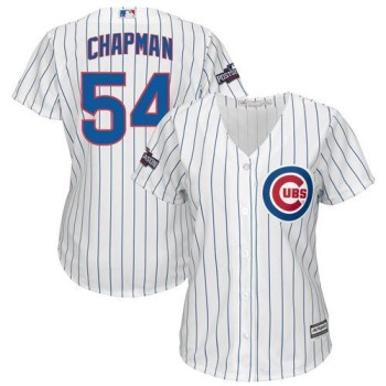 Cubs #54 Aroldis Chapman White(Blue Strip) Home Women's Stitched MLB Jersey Cubs #54 Aroldis Chapman White(Blue Strip) Home Women's Stitched MLB Jersey