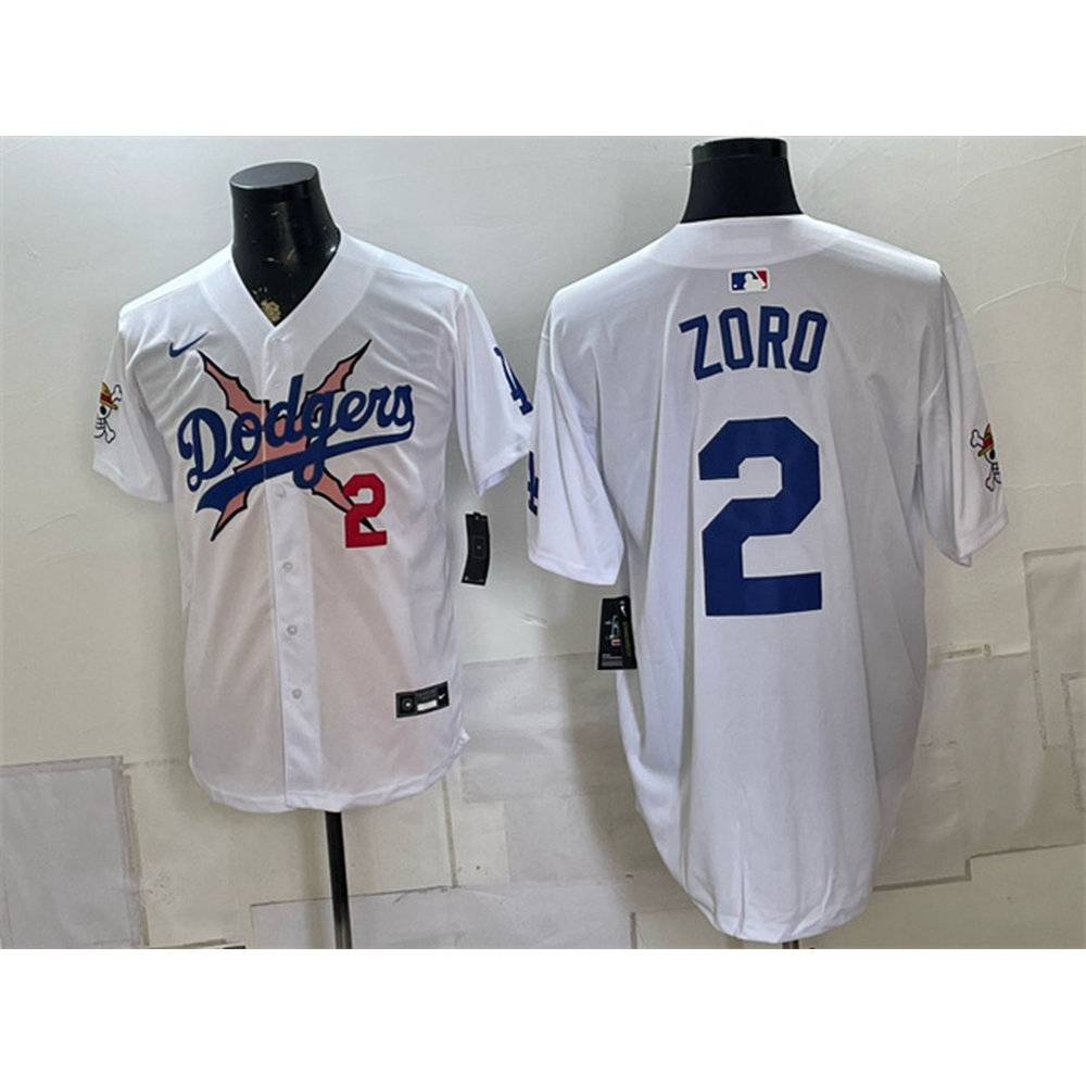 Men's Los Angeles Dodgers x One Piece #2 Zoro White Vapor Premier Limited Jersey