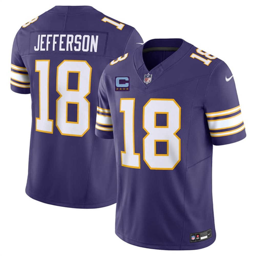 Men's Minnesota Vikings #18 Justin Jefferson Purple 2026 Throwback With 4-Star C Patch Vapor F.U.S.E. Limited Jersey