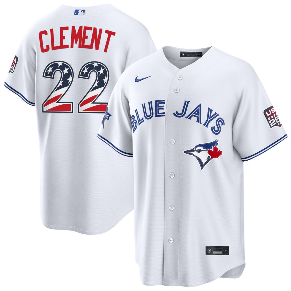 Men's Toronto Blue Jays #22 Ernie Clement Nike White 2026 All-Star Edition Stars & Stripes Stadium Jersey Men's Toronto Blue Jays #22 Ernie Clement Nike White 2026 All-Star Edition Stars & Stripes Stadium Jersey