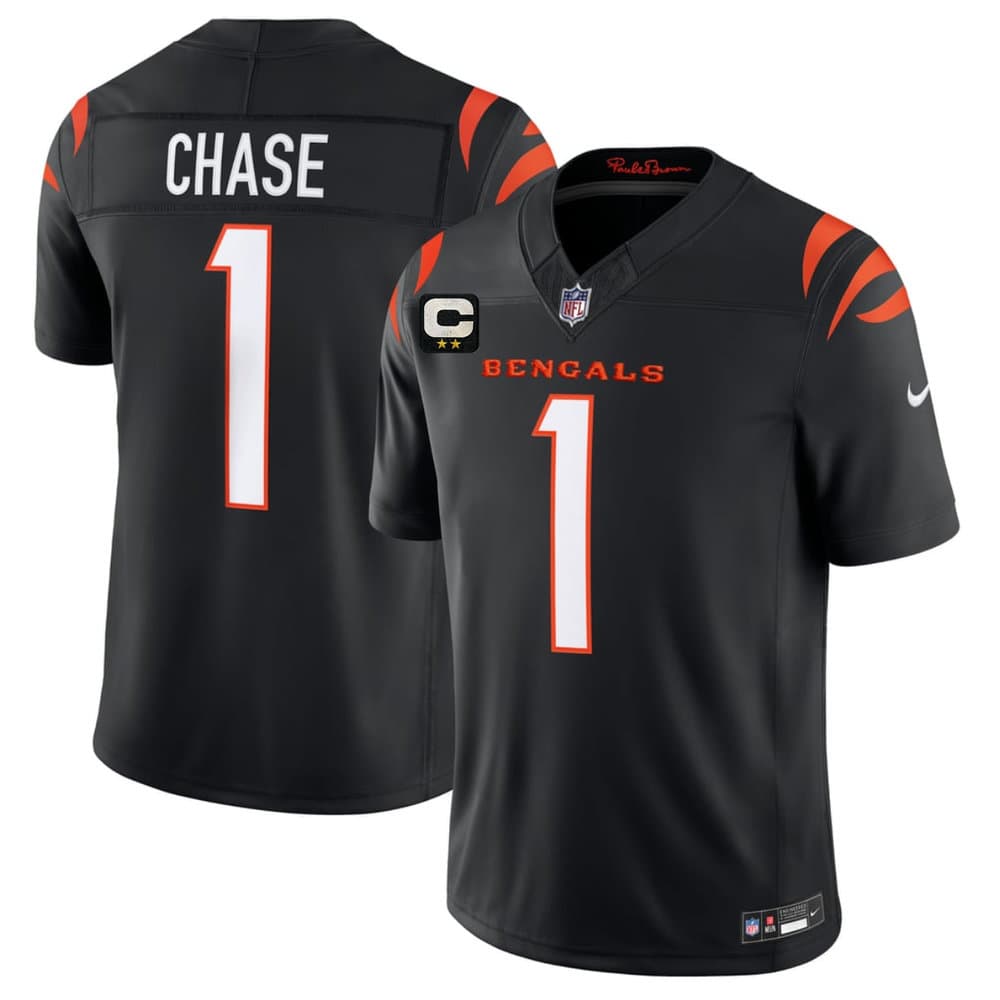 Men's Cincinnati Bengals #1 Ja'Marr Chase Black 2026 2-Star C Patch Vapor F.U.S.E. Untouchable Limited Jersey