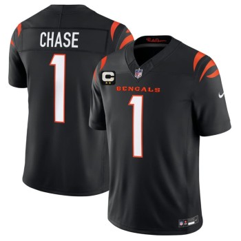 Men's Cincinnati Bengals #1 Ja'Marr Chase Black 2026 2-Star C Patch Vapor F.U.S.E. Untouchable Limited Jersey Men's Cincinnati Bengals #1 Ja'Marr Chase Black 2026 2-Star C Patch Vapor F.U.S.E. Untouchable Limited Jersey