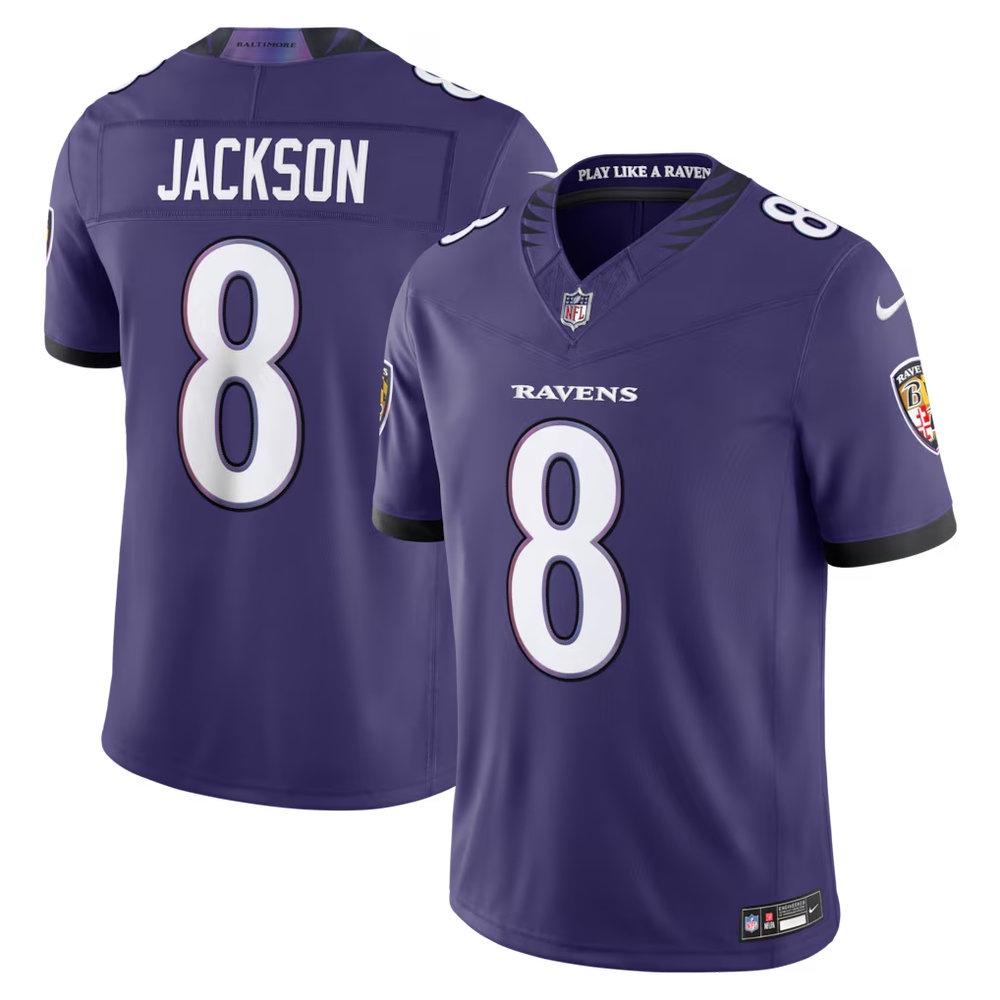 Men's Baltimore Ravens #8 Lamar Jackson Purple Vapor F.U.S.E. Sewn Down Limited Jersey