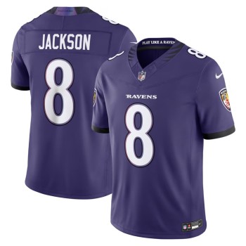 Men's Baltimore Ravens #8 Lamar Jackson Purple Vapor F.U.S.E. Sewn Down Limited Jersey