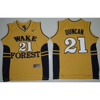 Demon Deacons #21 Tim Duncan Gold Basketball Stitched NCAA Jersey
